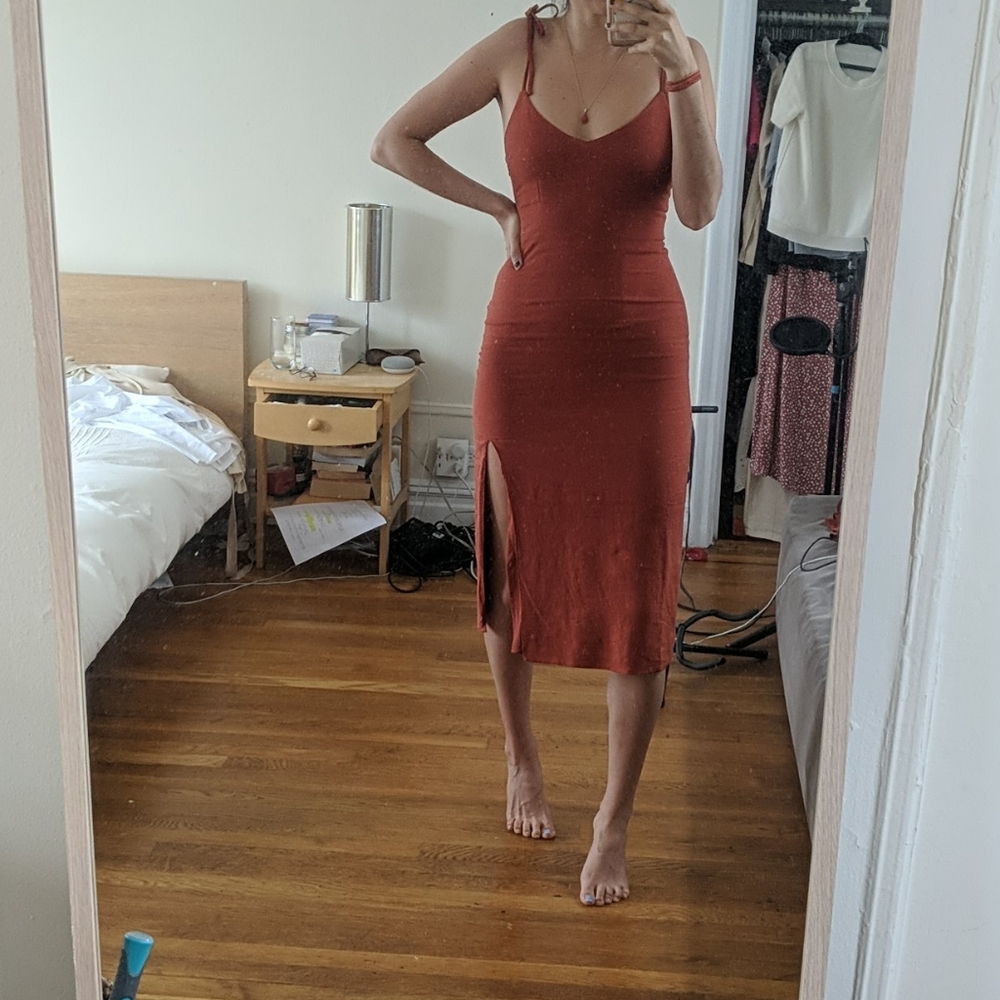 Red Linen Midi Dress - Picture 1 of 3